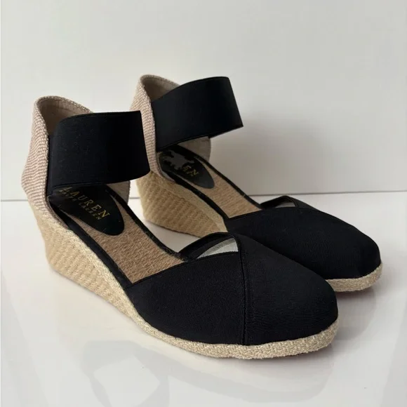 Ralph Lauren Black and Tan Espadrille Wedges - Picture 4 of 10